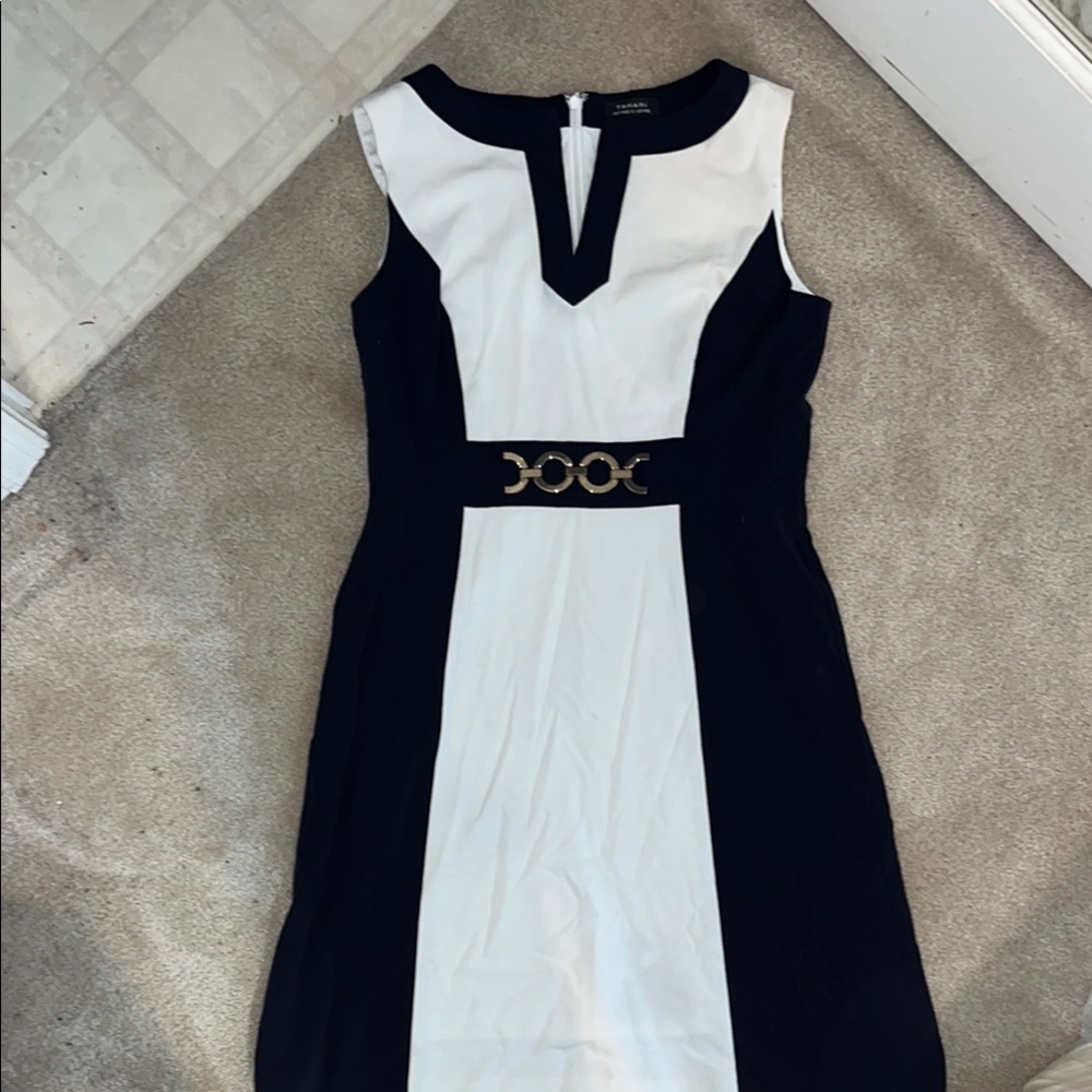 Elegant Navy Blue and White Dress